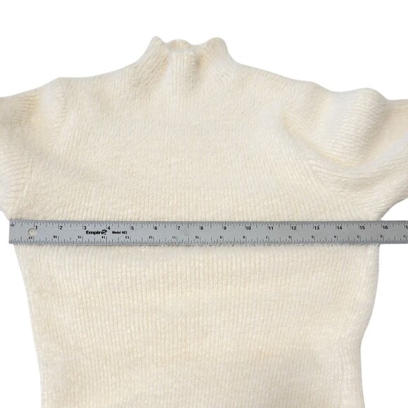 JoyinJoy Cream Fuzzy Knit Bodycon Mini Sweater Dress Mock Neck Gold Button S/M - Picture 9 of 11